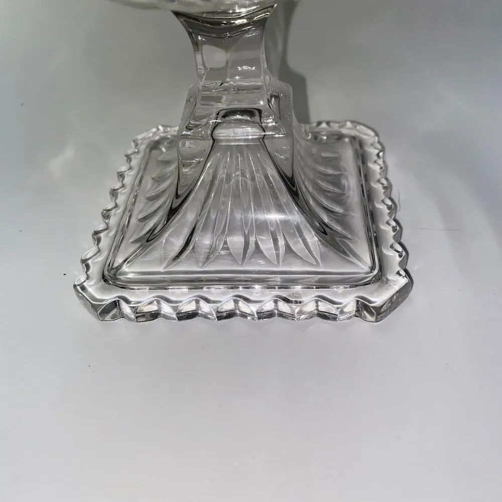 New Bombay 24% Lead Crystal Poland 2 Ribbed Glass Pedestal Centerpiece Candle